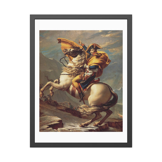 Napoleon Crossing the Alps by Jacques-Louis David Glass Framed Print