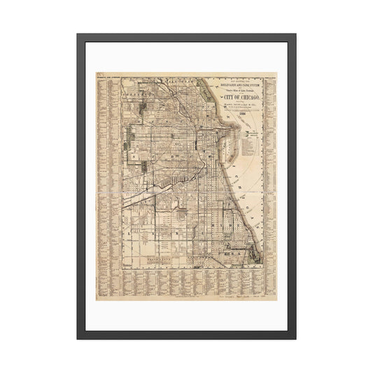 Chicago 1886 Map Glass Framed Print