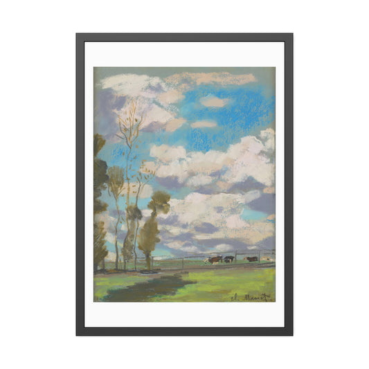 Three Cows Grazing by Claude Monet Glass Framed Print