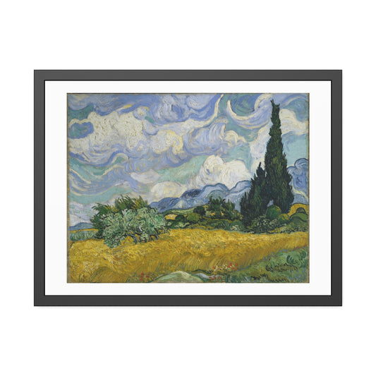 Wheat Field With Cypress by Vincent Van Gogh Glass Framed Print