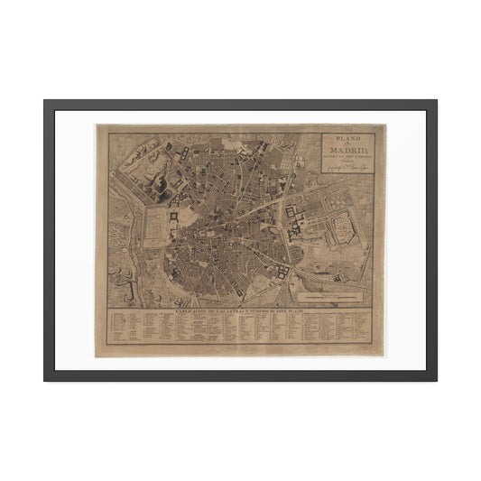 Madrid 1812 Map Glass Framed Print