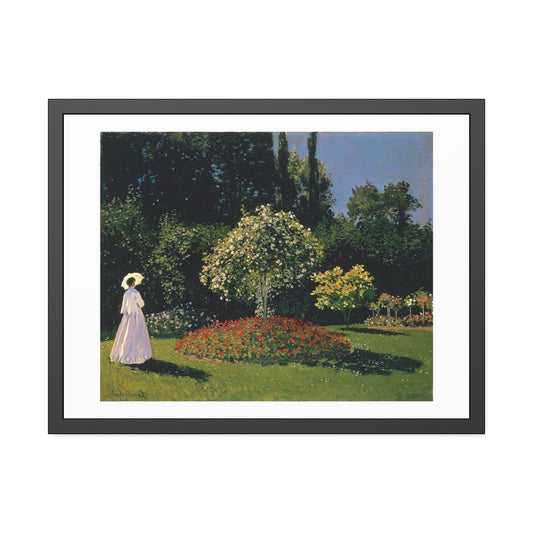 Woman in the Garden by Claude Monet Glass Framed Print