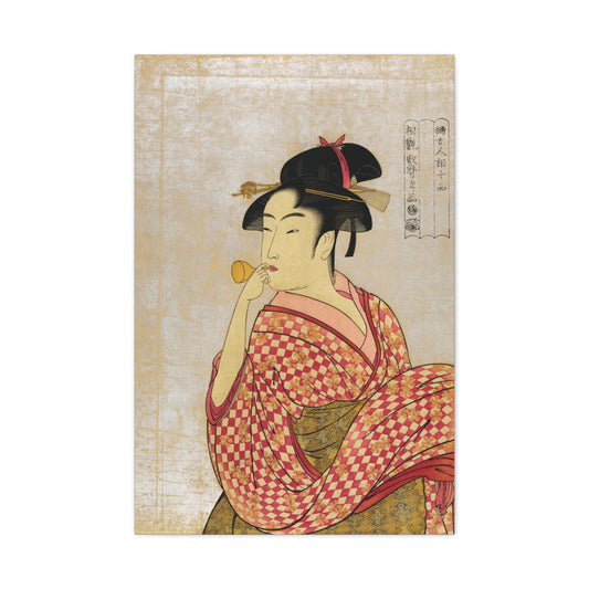 Young Lady Blowing On A Poppin by Kitagawa Utamaro Canvas Print