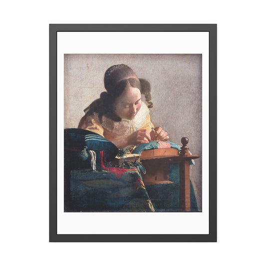 The Lacemaker by Johannes Vermeer Glass Framed Print
