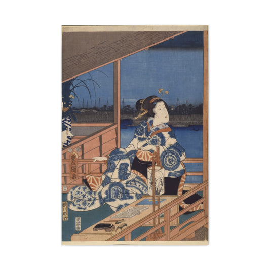Moonlight View of Tsukuda with Lady on a Balcony by Utagawa Hiroshige Canvas Print