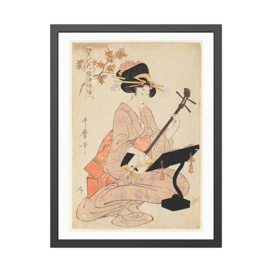 Flowers of Edo Young Woman's Narrative Chanting to the Shamisen by Kitagawa Utamaro Glass Framed Print