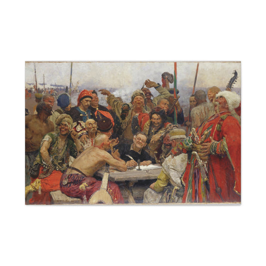 Reply of the Zaporozhian Cossacks to the Sultan by Ilya Repin Canvas Print