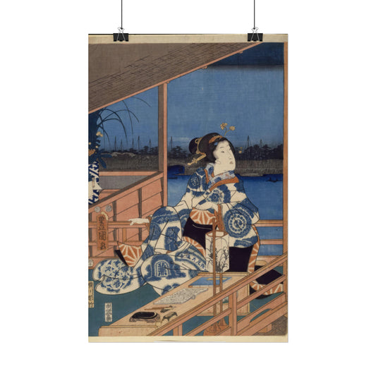 Moonlight View of Tsukuda with Lady on a Balcony by Utagawa Hiroshige Poster