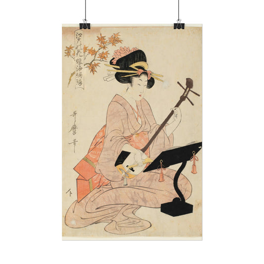 Flowers of Edo Young Womans Narrative Chanting to the Shamisen by Kitagawa Utamaro Poster