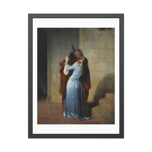 The Kiss by Francesco Hayez Glass Framed Print