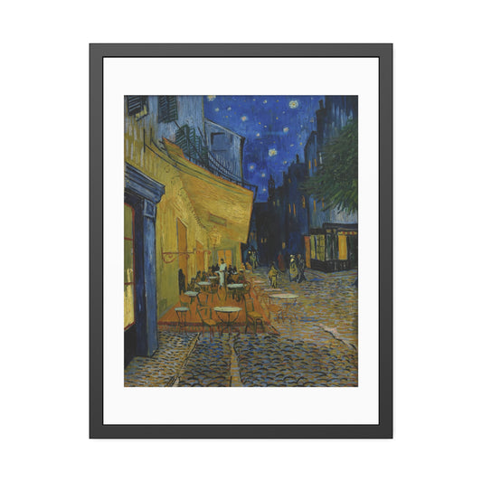 Cafe Terrace At Night by Vincent Van Gogh Glass Framed Print