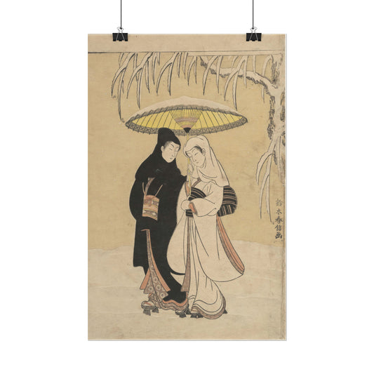Lovers Walking in the Snow by Suzuki Harunobu Poster