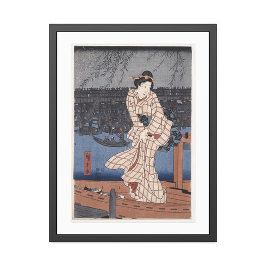 Evening on the Sumida River by Utagawa Hiroshige Glass Framed Print