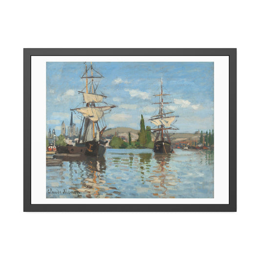 Ships Riding on the Sein at Rouen by Claude Monet Glass Framed Print
