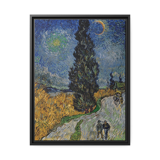 Road With Cypress and Star by Vincent Van Gogh Framed Gallery Canvas