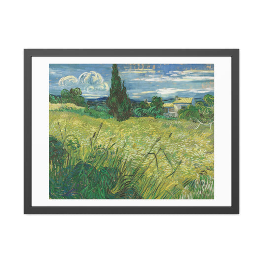 Green Wheat Field with Cypress by Vincent Van Gogh Glass Framed Print