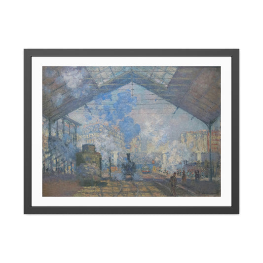 La Gare Saint-Lazare by Claude Monet Glass Framed Print