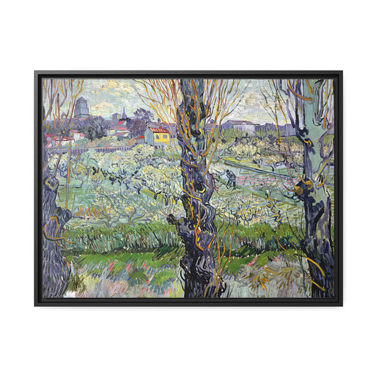 View of Arles, Flowering Orchards by Vincent Van Gogh Framed Gallery Canvas